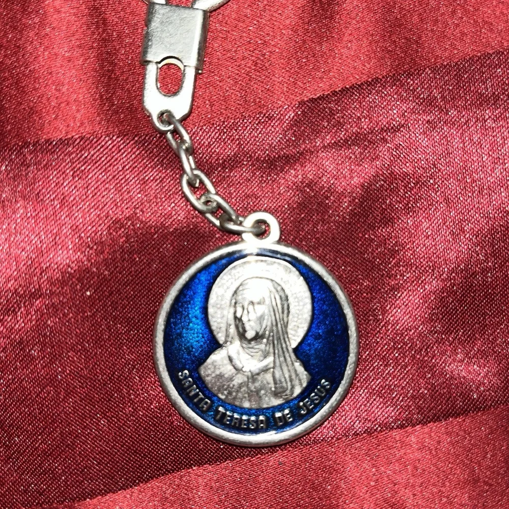 Saint Teresa Of Avila Keychain Catholic Souvenir Blue Medal Spain Religious